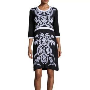 Misook Knit Dress in Black and White Damask Size XS